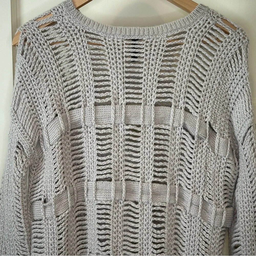 BCBG Alpaca Open Knit Tunic Sweater, Grey - Size XS.